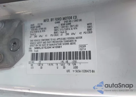 2019 Ford Transit Connect Xl z USA, uszkodzony, nr VIN NM0LS7E20K1410981